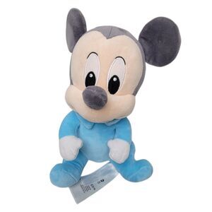 Disney Babies Mickey Mouse Plush 10” Baby Blue Pajamas Gray Stuffed Animal Toy